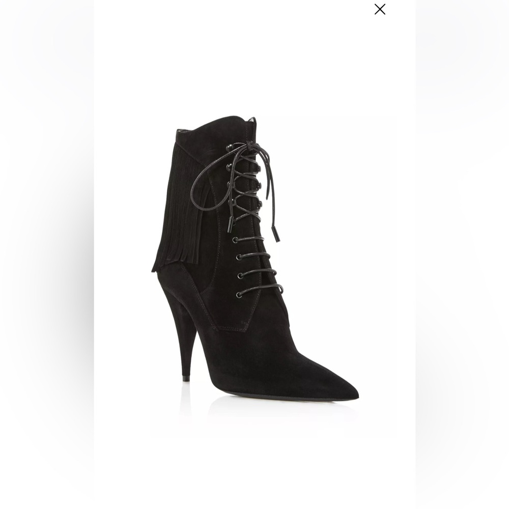 Saint Laurent  Kiki 100 Lace Up Fringe Boots Black - Picture 11 of 12